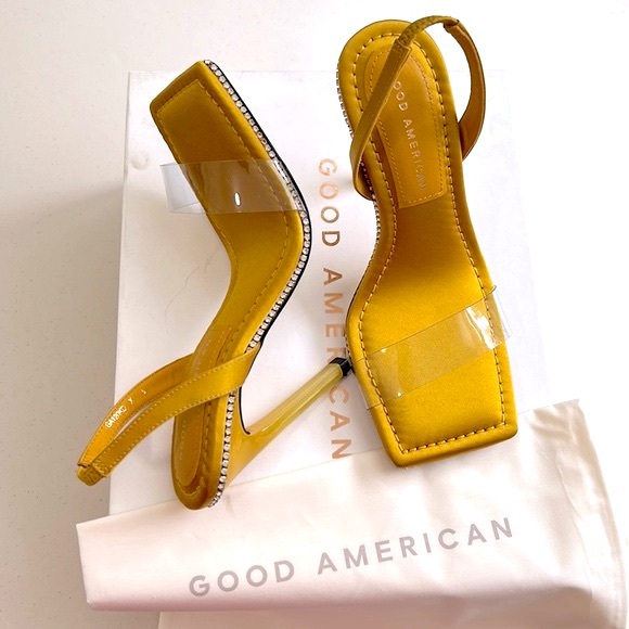 Good American Shoes Crystal Crush Lucite Sandal in Yellow Size 5 - Picture 1 of 12